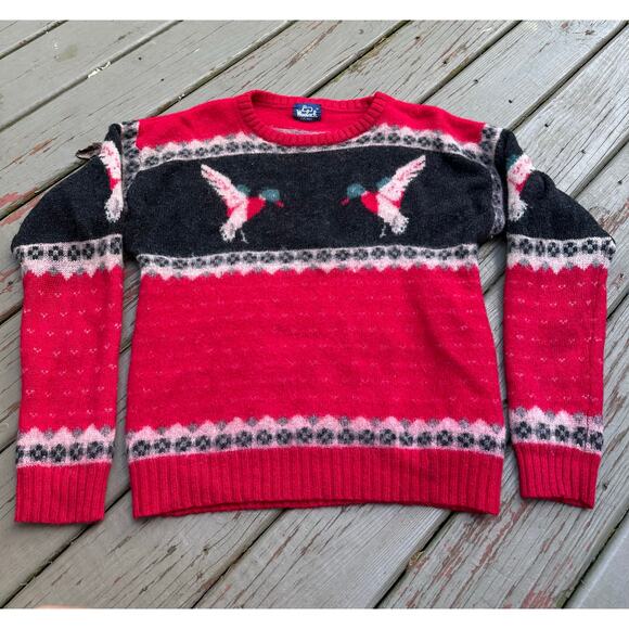vintage WOOLRICH mallard ducks red sweater sz s wool hunting equestrian knit - Picture 2 of 16